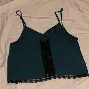 Teal and lace trim Crop top